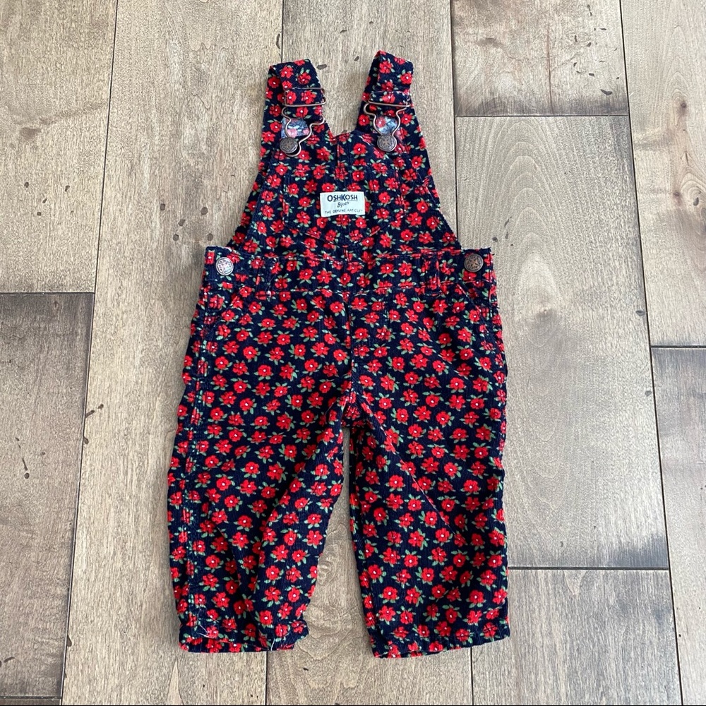 OshKosh B’Gosh Floral Print Overalls 6M Baby Girl Poppy Red Flower Print